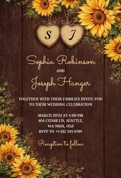 Sunflower Rustic Charm Floral Wedding Invitation Template