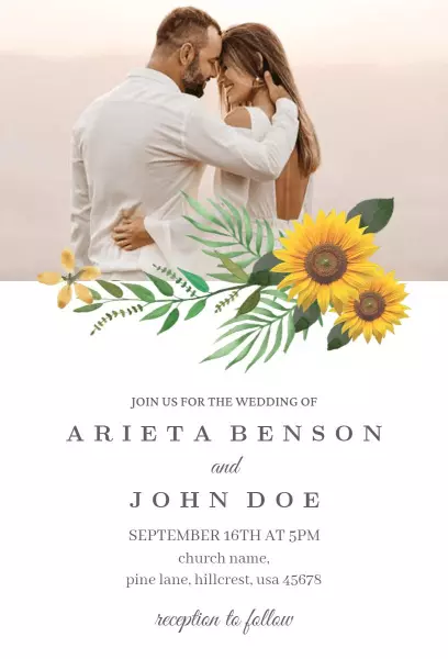 Sunflower Soft Photography Elegant Wedding Invitation Template
