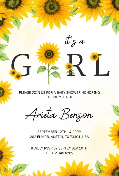 Sunflower Themed Baby Shower Celebration Invitation Template