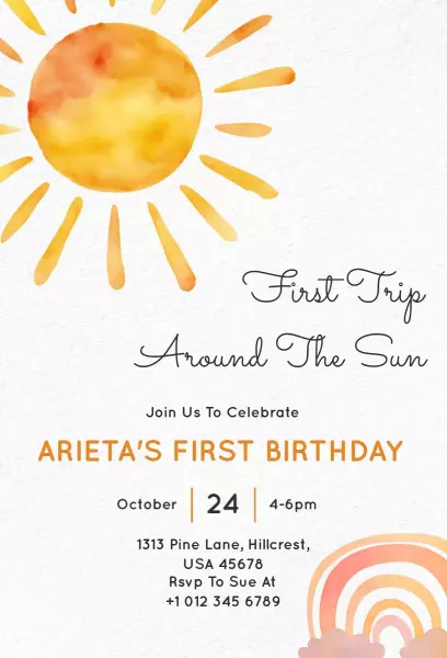 Sunny 1st Birthday Around the Sun Celebration Invitation Template