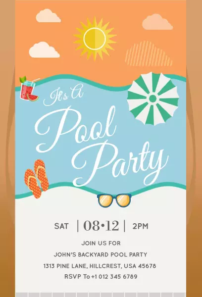 Sunny Backyard Pool Party Fun Celebration Invitation Template