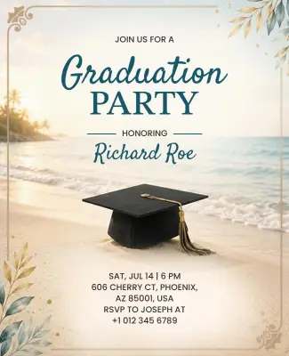Sunny Beach Graduation Party Invitation Poster Template