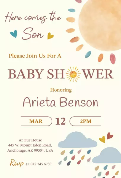 Sunny Cloudy Boy Baby Shower Celebration Invitation Template