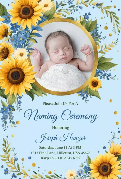 Sunny Floral Baby Naming Ceremony Celebration Invitation Template