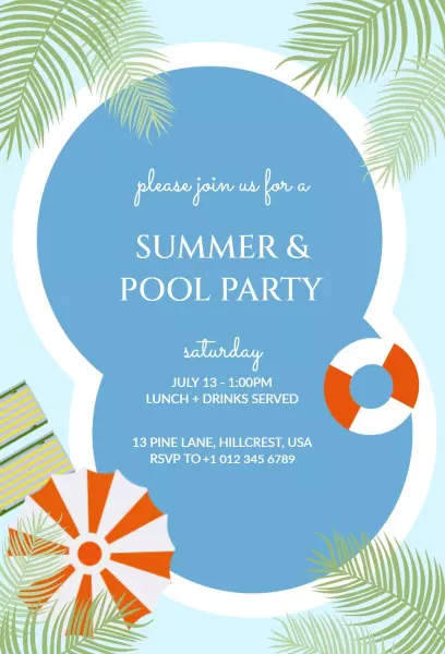 Sunny Summer Pool Party Celebration Invitation Template