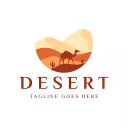 Sunset Desert Landscape Featuring Camel and Cacti Logo Template