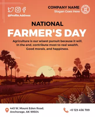 Sunset Landscape Theme for National Farmer's Day Poster Template