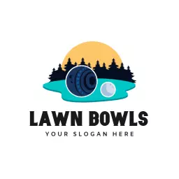 Sunset Over Green Lawn with Bowls and Pine Trees Logo Template