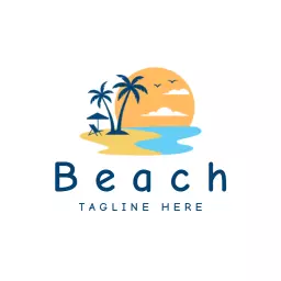 Sunset Over Serene Beach with Palm Trees and Ocean Logo Template