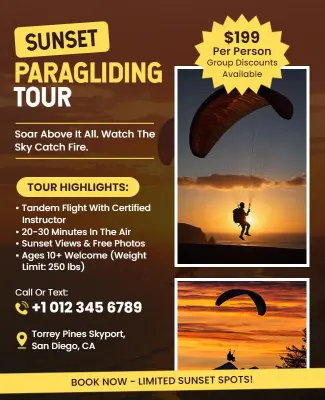 Sunset Paragliding Tour Adventure Flyer Template
