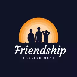 Sunset Silhouette of Friends Celebrating Friendship Logo Template