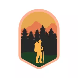 Sunset Silhouette of Hiker Amidst Forest for Travelling Logo Template