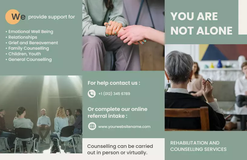Supportive Counseling Services for Emotional Well-Being Brochure Template