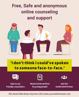 Supportive Illustration for Online Counseling Services Poster Template
