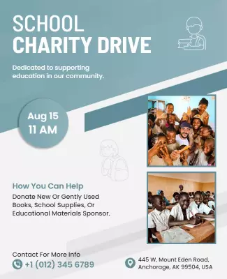 Supportive Light Blue School Charity Drive Poster Template