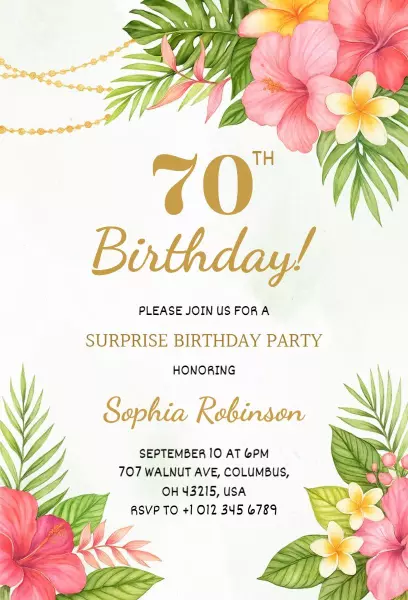 Surprise Floral 70th Birthday Celebration Invitation Template