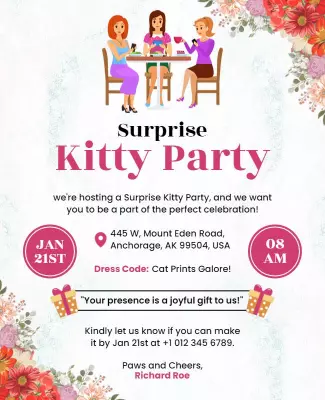 Surprise Kitty Party Invitation Flyer Template