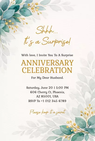 Surprise Romantic Wedding Anniversary Celebration Invitation Template