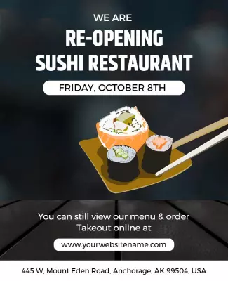 Sushi Restaurant Reopening Announcement Flyer Template