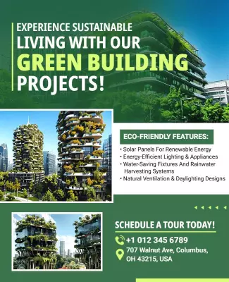 Sustainable Green Building Projects with Eco-Friendly Features Poster Template