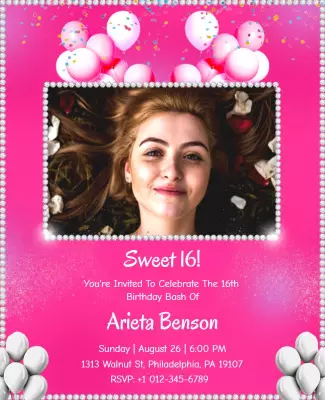 Festive Pink Sweet 16 Birthday Celebration Flyer Template