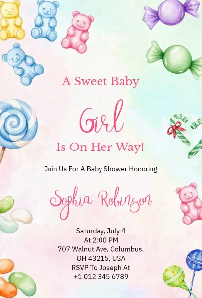 Sweet Baby Girl Colorful Candy Baby Shower Invitation Template
