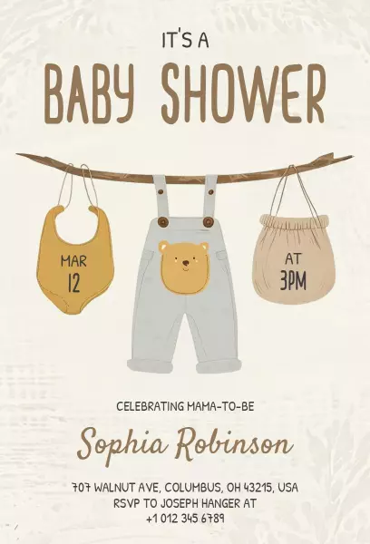 Sweet Bear Themed Baby Shower Celebration Invitation Template