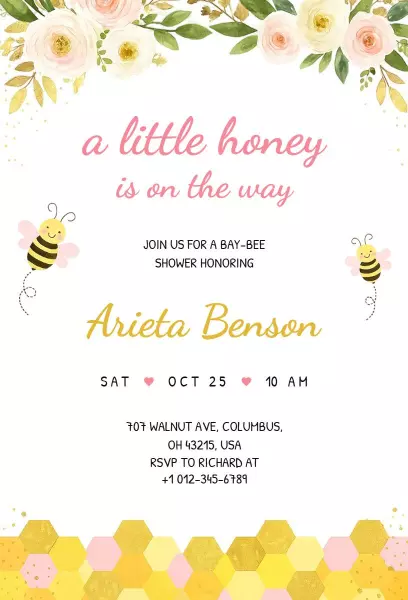 Sweet Bee Themed Baby Shower Celebration Invitation Template