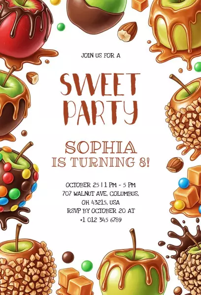 Sweet Candy Apple Themed Birthday Celebration Invitation Template