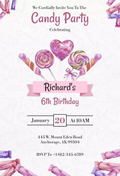 Sweet Candy Party Colorful Birthday Celebration Invitation Template