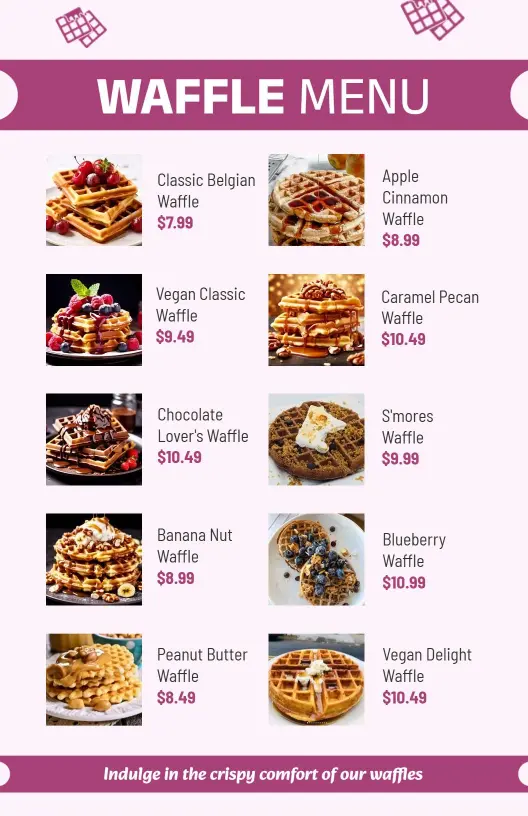 Sweet Caramel and Fruity Blueberry Treats Waffle Menu Template