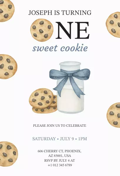 Sweet Cookie Theme 1st Birthday Celebration Invitation Template