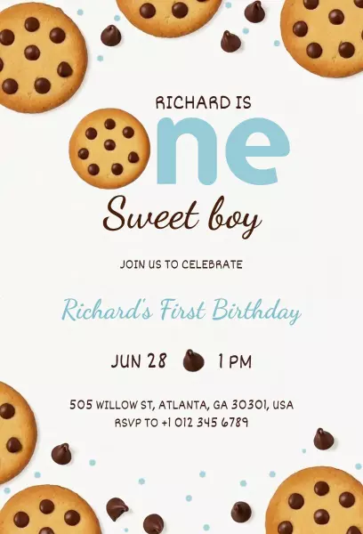 Sweet Cookie Themed 1st Birthday Celebration Invitation Template