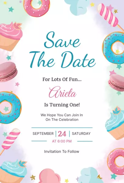 Sweet Cupcake Party Save The Date Invitation Template