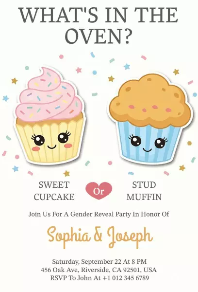 Sweet Cupcake vs Stud Muffin Gender Reveal Invitation Template
