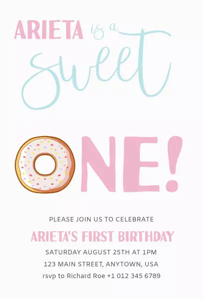 Sweet Donut Theme 1st Birthday Celebration Invitation Template
