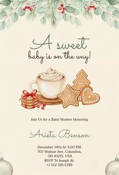 Sweet Holiday Theme Baby Shower Celebration Invitation Template
