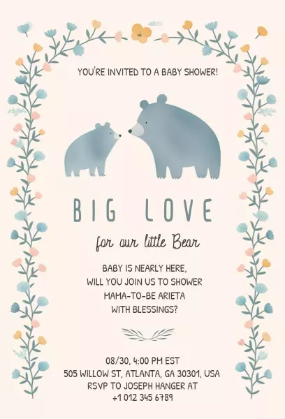 Sweet Little Bear Themed Baby Shower Invitation Template