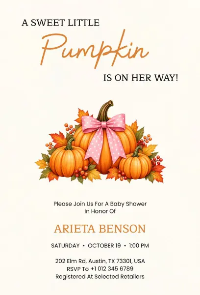 Sweet Little Pumpkin Baby Shower Invitation Template