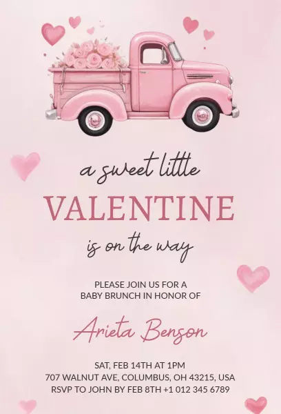 Sweet Little Valentine Baby Brunch Celebration Invitation Template