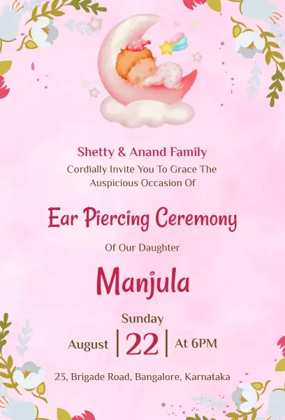 Sweet Moonlit Ear Piercing Ceremony Celebration Invitation Template