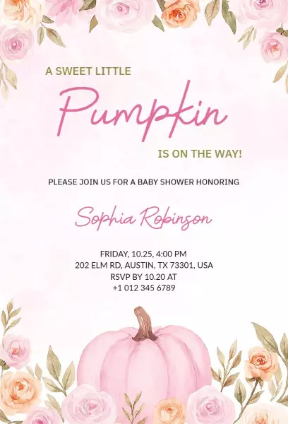 Sweet Pumpkin Patch Fall Baby Shower Invitation Template