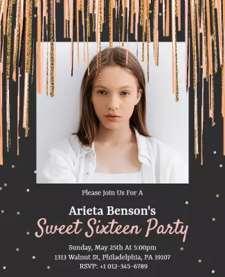 Elegant Black and Gold Sweet Sixteen Party Flyer Template