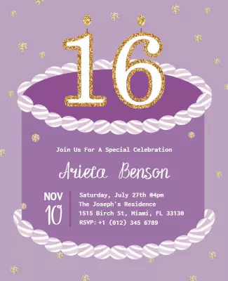 Sparkling Purple Sweet Sixteen Birthday Celebration Flyer Template