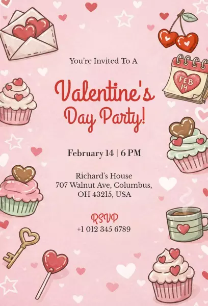 Sweetheart Valentine's Day Party Celebration Invitation Template