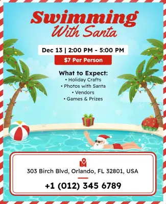 Swimming with Santa Holiday Event Flyer Template