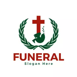 Symbolic Green Olive Branch and Cross for Funeral Logo Template