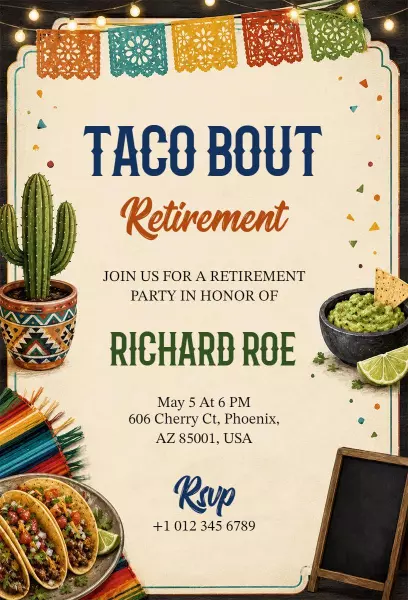 Taco Bout Fun Retirement Fiesta Party Invitation Template