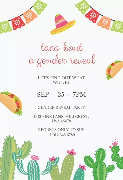 Taco Fiesta Colorful Gender Reveal Celebration Invitation Template