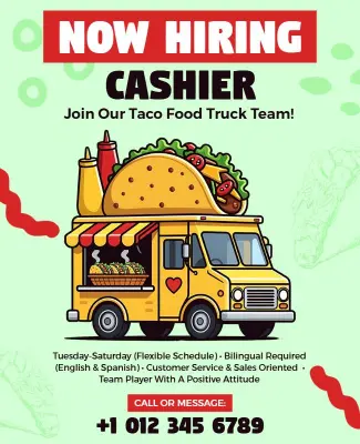 Taco Food Truck Cashier Hiring Flyer Template